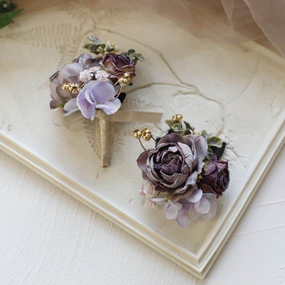 Picture of Wedding Boutonniere Bouquet Chest Brooch For Suit Lapel Fashion Accessories (1PS) (Blueish Purple)
