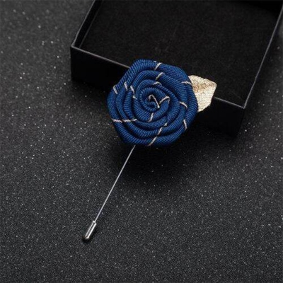 Picture of Handmade Rose Cloth Flower Corsage Pin With Pocket Square (Navy Blue)