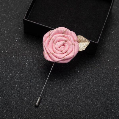 Picture of Handmade Rose Cloth Flower Corsage Pin With Pocket Square (Pink)