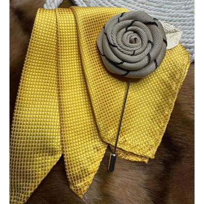 Picture of Handmade Rose Cloth Flower Corsage Pin With Pocket Square (Khaki)