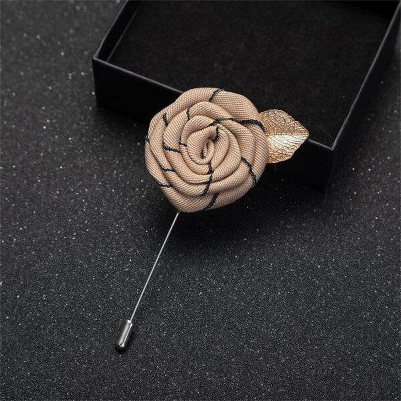 Picture of Handmade Rose Cloth Flower Corsage Pin With Pocket Square (Khaki)