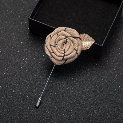 Picture of Handmade Rose Cloth Flower Corsage Pin With Pocket Square (Khaki)