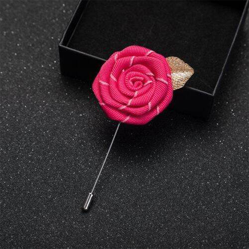 Picture of Handmade Rose Cloth Flower Corsage Pin With Pocket Square (Bright Pink)