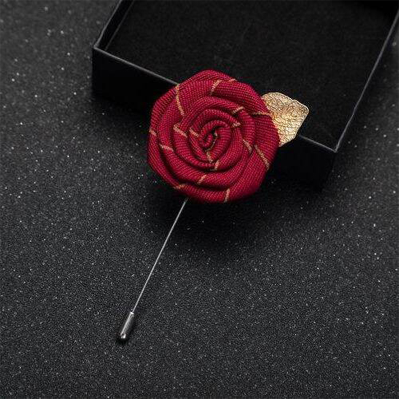 Picture of Handmade Rose Cloth Flower Corsage Pin With Pocket Square (Maroon)