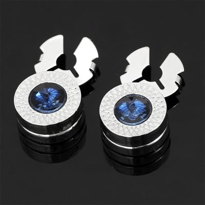 Picture of Cufflinks Style Stoned Round Button Cover Pair Set For Men (1 Pair) (Silver Blue Stone)