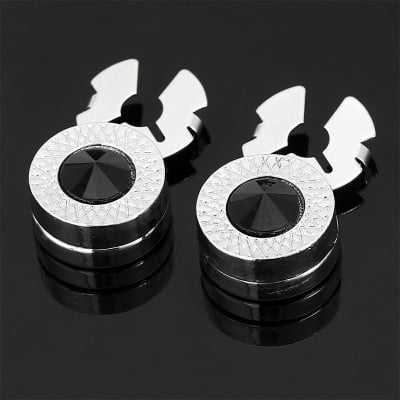 Picture of Cufflinks Style Stoned Round Button Cover Pair Set For Men (1 Pair) (Silver Black Stone)