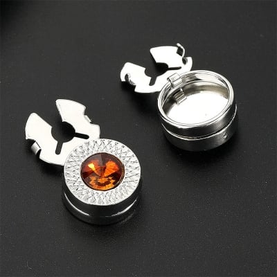 Picture of Cufflinks Style Stoned Round Button Cover Pair Set For Men (1 Pair) (Silver Brown Stone)