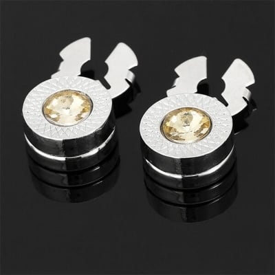Picture of Cufflinks Style Stoned Round Button Cover Pair Set For Men (1 Pair) (Silver Golden Stone)