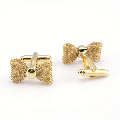 Picture of High-End Fashionable and Exquisite Golden Bow Shaped Cufflinks For Men French Cuff Shirt Button (Golden)