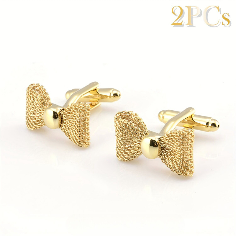 Picture of High-End Fashionable and Exquisite Golden Bow Shaped Cufflinks For Men French Cuff Shirt Button (Golden)