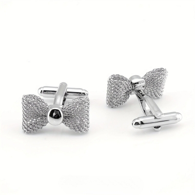 Picture of High-End Fashionable and Exquisite Golden Bow Shaped Cufflinks For Men French Cuff Shirt Button (Silver)
