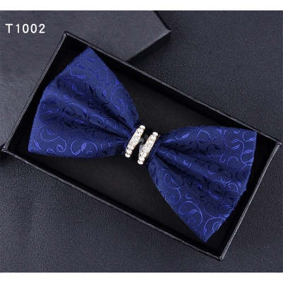 Picture of Crystal Thin Floral Bow Tie Set With Flower Lapel Pin & Pocket Square For Men (Navy Blue,Int: One size)
