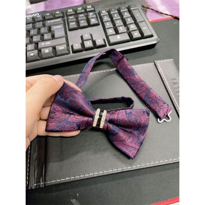 Picture of Crystal Wedding Bow Tie With Lapel Pin & Pocket Squre (Dark Maroon,Int: One size)