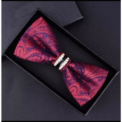 Picture of Crystal Wedding Bow Tie With Lapel Pin & Pocket Squre (Maroon,Int: One size)