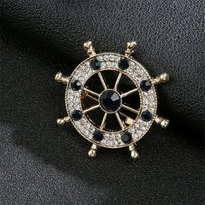 Picture of Circle/Rudder Wheel Brooch pin For Men Suit Accessories (Golden Blue)