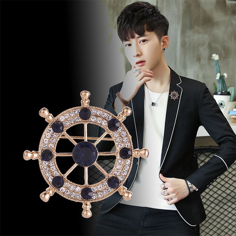 Picture of Circle/Rudder Wheel Brooch pin For Men Suit Accessories (Golden Blue)