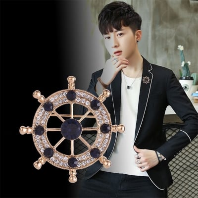 Picture of Circle/Rudder Wheel Brooch pin For Men Suit Accessories (Golden Blue)