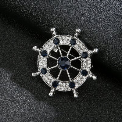 Picture of Circle/Rudder Wheel Brooch pin For Men Suit Accessories (Silver Blue)