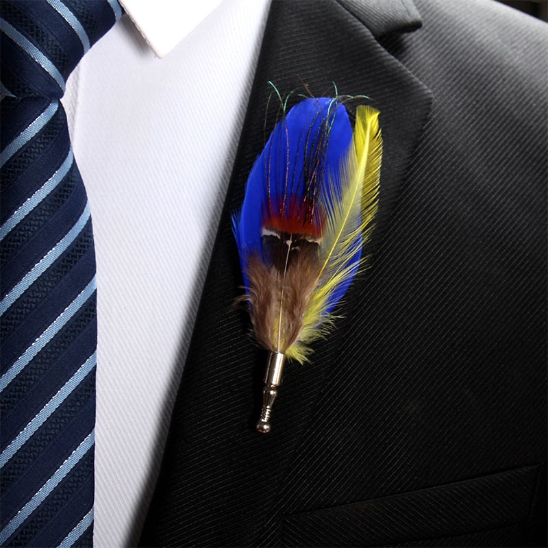 Picture of Korean High-end Classic Peacock Feather Colorful Brooch Buckle Lapel Pin (Multi Feather Blue)