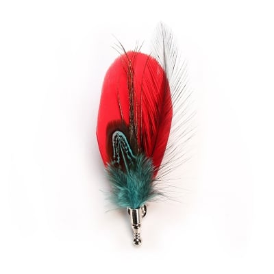 Picture of Korean High-end Classic Peacock Feather Colorful Brooch Buckle Lapel Pin (Multi Feather Red)