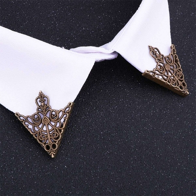 Picture of 1Pair Brooch Retro Hollow Pattern Shirt Triangle Metal Collar Pins Clothes Accessory (Ochre Brown)