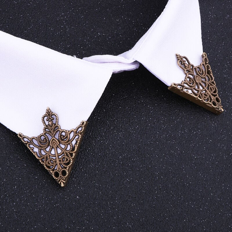 Picture of 1Pair Brooch Retro Hollow Pattern Shirt Triangle Metal Collar Pins Clothes Accessory (Ochre Brown)