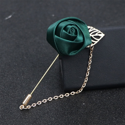 Picture of Ribbon Rose Flower Chain Lapel Pin For Men & Women's Fashion Accessories (1PS) (Army Green)