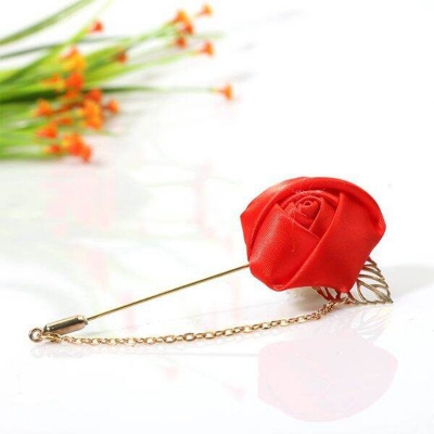 Picture of Ribbon Rose Flower Chain Lapel Pin For Men & Women's Fashion Accessories (1PS) (Red)