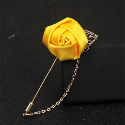 Picture of Ribbon Rose Flower Chain Lapel Pin For Men & Women's Fashion Accessories (1PS) (Yellow)