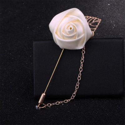 Picture of Ribbon Rose Flower Chain Lapel Pin For Men & Women's Fashion Accessories (1PS) (Off White)