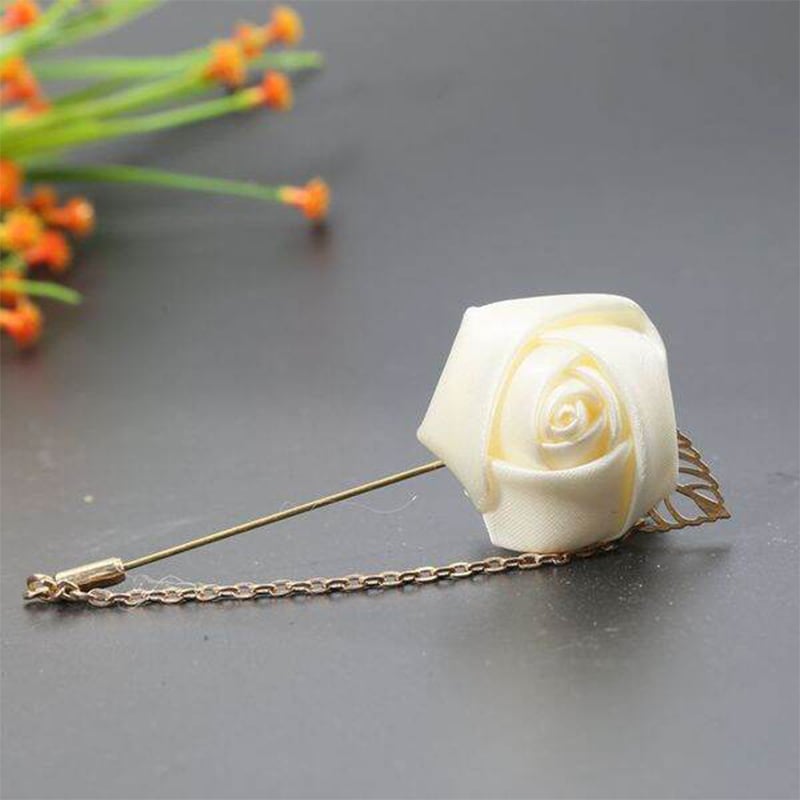 Picture of Ribbon Rose Flower Chain Lapel Pin For Men & Women's Fashion Accessories (1PS) (Off White)