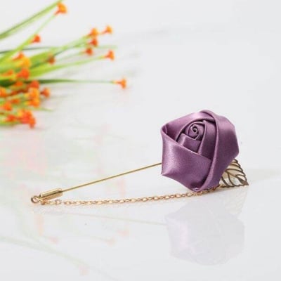 Picture of Ribbon Rose Flower Chain Lapel Pin For Men & Women's Fashion Accessories (1PS) (Purple)