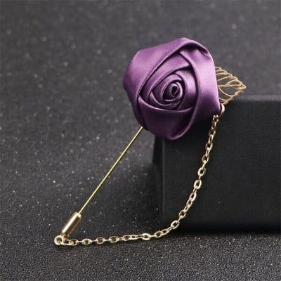 Picture of Ribbon Rose Flower Chain Lapel Pin For Men & Women's Fashion Accessories (1PS) (Purple)