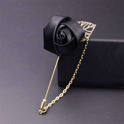 Picture of Ribbon Rose Flower Chain Lapel Pin For Men & Women's Fashion Accessories (1PS) (Black)