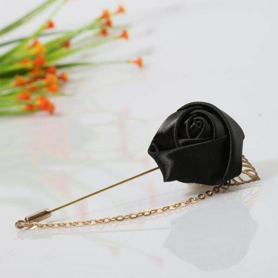 Picture of Ribbon Rose Flower Chain Lapel Pin For Men & Women's Fashion Accessories (1PS) (Black)