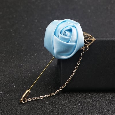 Picture of Ribbon Rose Flower Chain Lapel Pin For Men & Women's Fashion Accessories (1PS) (Light blue)