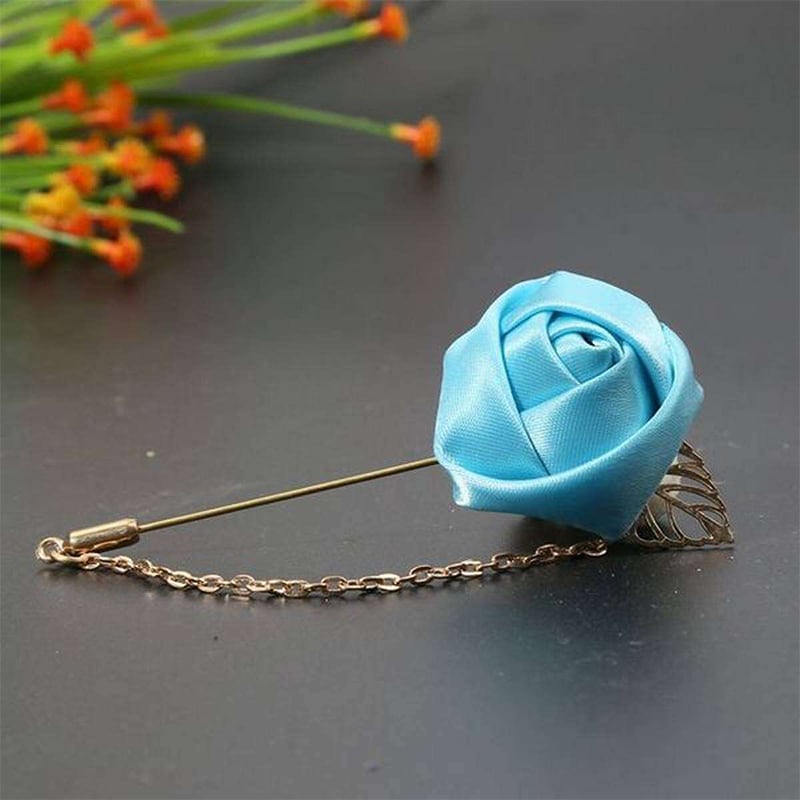 Picture of Ribbon Rose Flower Chain Lapel Pin For Men & Women's Fashion Accessories (1PS) (Light blue)