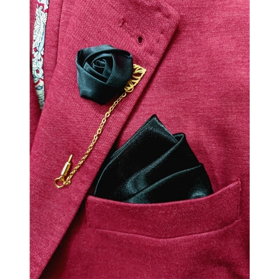 Picture of Ribbon Flower Lapel Chain pin with Matching Pocket Square (Black)