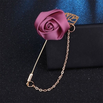 Picture of Ribbon Flower Lapel Chain pin with Matching Pocket Square (Pink)