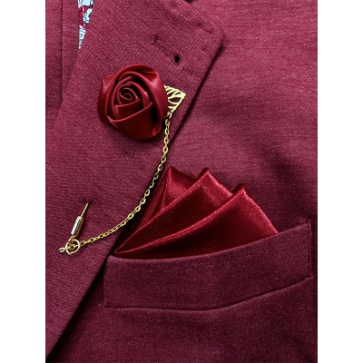 Picture of Ribbon Flower Lapel Chain pin with Matching Pocket Square (Maroon)