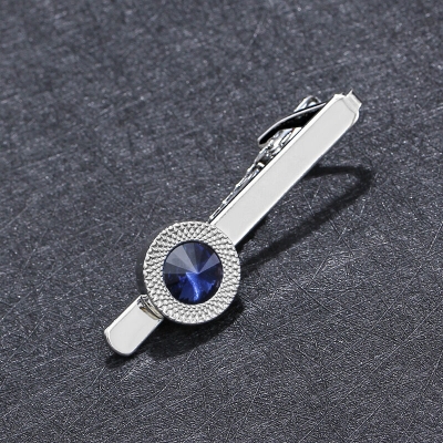 Picture of European and American fashion trend men Blue Stone Silver Metal tie clip (Silver)