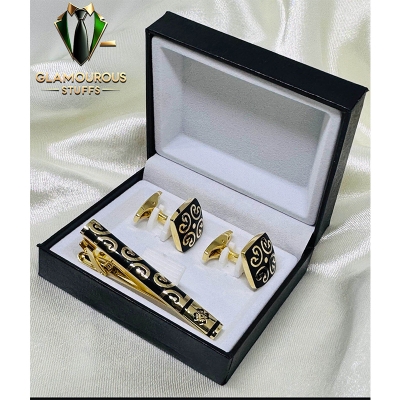 Picture of Cufflinks & Tie Clip Set For Men Fashion Shirt Accessories (Blossom Golden Set)