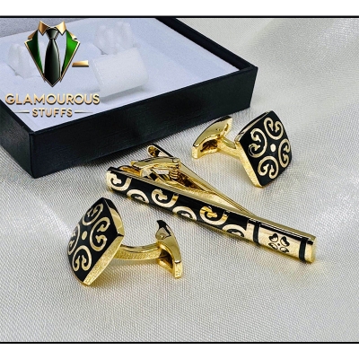 Picture of Cufflinks & Tie Clip Set For Men Fashion Shirt Accessories (Blossom Golden Set)