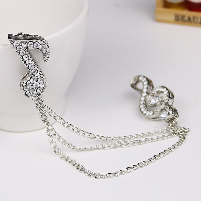 Picture of Rhinestone Musical Note Brooch For Men Suit Fashion Accessories (Silver)