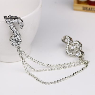 Picture of Rhinestone Musical Note Brooch For Men Suit Fashion Accessories (Silver)