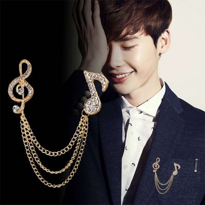Picture of Rhinestone Musical Note Brooch For Men Suit Fashion Accessories (Gold)