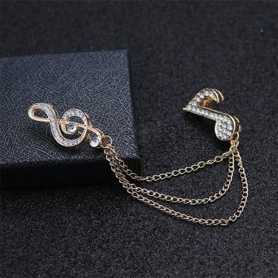 Picture of Rhinestone Musical Note Brooch For Men Suit Fashion Accessories (Gold)