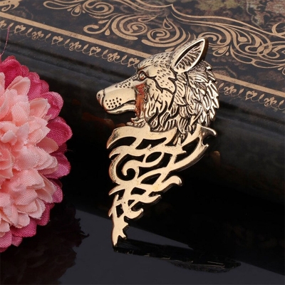 Picture of Vintage Wolf Head Brooches For Men Fashion Suit Collar Pin (1PS) (Gold)