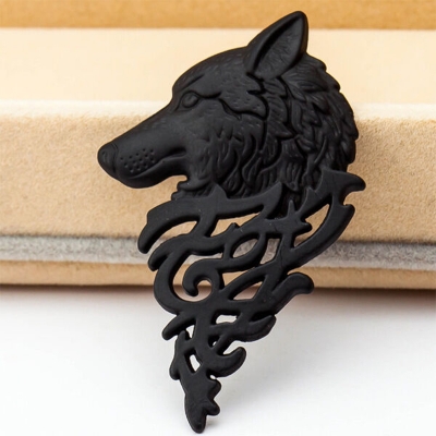 Picture of Vintage Wolf Head Brooches For Men Fashion Suit Collar Pin (1PS) (Matte Black)