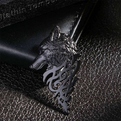 Picture of Vintage Wolf Head Brooches For Men Fashion Suit Collar Pin (1PS) (Matte Black)